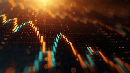 Fototapeta premium Abstract Financial Stock Market Candlestick Chart with Bokeh Lights.