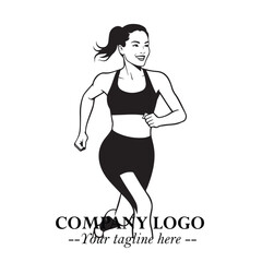 Beautiful Woman Running Illustration in Black on White Background in Dynamic Minimalist Vector Design