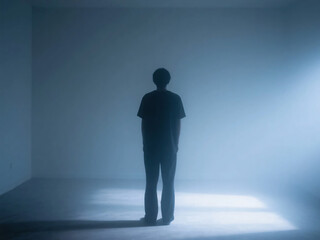 Obraz premium Alone Person Silhouette in Empty Room Representing Loneliness
