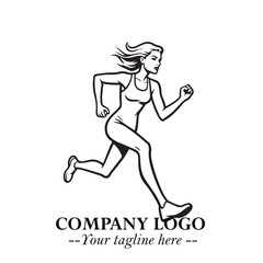 Beautiful Woman Running Illustration in Black on White Background in Dynamic Minimalist Vector Design