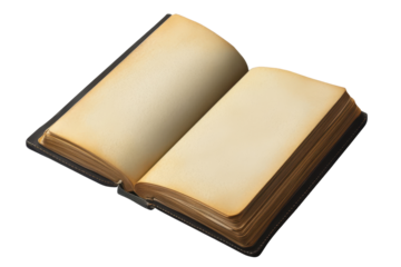 Open notebook on transparent background showing blank pages ready for writing thoughts or ideas during any time of day, perfect for personal journaling or note-taking activities