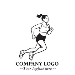 Beautiful Woman Running Illustration in Black on White Background in Dynamic Minimalist Vector Design