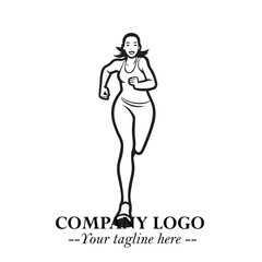 Beautiful Woman Running Illustration in Black on White Background in Dynamic Minimalist Vector Design