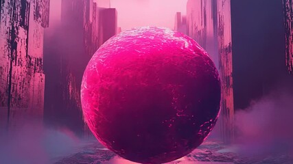 Glowing sphere floating in abstract futuristic neon city - Powered by Adobe