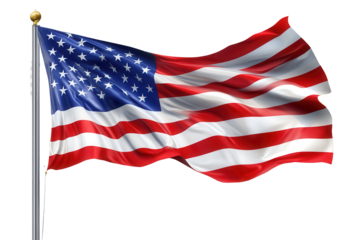 American flag waving freely in the wind during a clear day, symbolizing patriotism and national pride