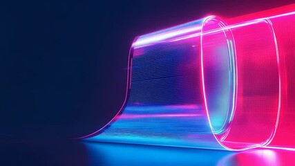 Digital data stream flowing through a neon tunnel - Powered by Adobe