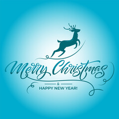 Merry Christmas typography with reindeer's background vector file