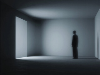 Obraz premium Alone Person Silhouette in Empty Room Representing Loneliness