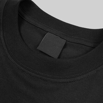 Apparel Branding Mockup Template, Realistic Black Tee and Woven Label