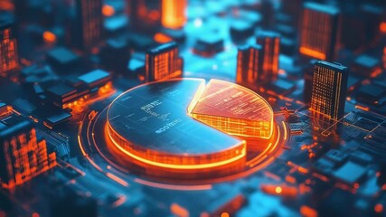 Digital pie chart analyzing financial data on circuit board - Powered by Adobe
