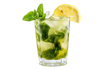 Refreshing caipirinha mojito cocktail with lemon served in a glass, capturing a lively summer vibe perfect for outdoor gatherings and relaxing evenings