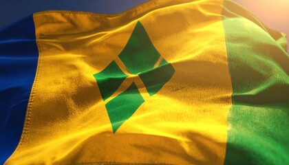 Gorgeous close up of Saint Vincent and the Grenadines flag, celebrating national pride and patriotism, ready for independence day commemorations