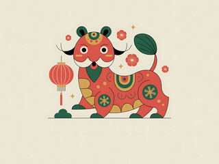 Fototapeta premium A cute cartoon animal illustration. Design for Chinese New Year. 