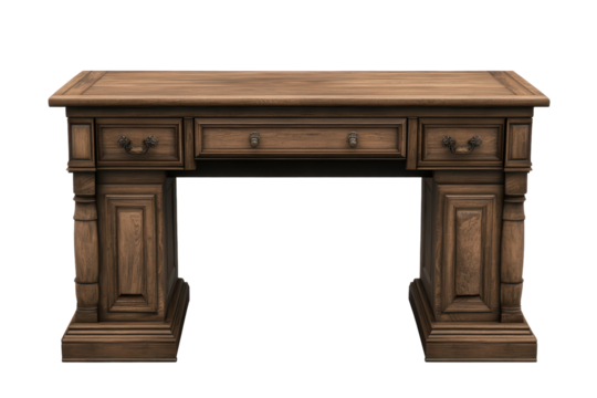 Writing desk with closed drawers showcasing classic wood design and sturdy legs suitable for home office or study area decor