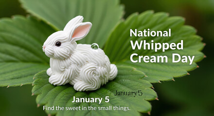 National Whipped Cream Day January 5 White Bunny on Leaf dessert sweet
