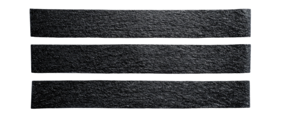 Three horizontal bands of dark gray textured material with white lines