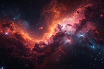 Fototapeta premium A cosmic vista showcasing a vibrant nebula with stars scattered across the dark expanse of space