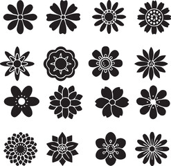 Black and white flower set vector illustration for seamless floral pattern design