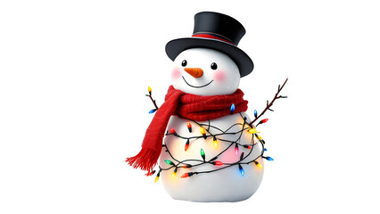 Festive Snowman with Lights, isolated on transparent background