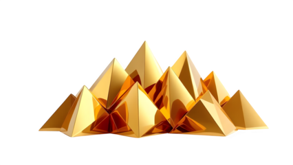 Golden pyramid cluster 3d rendered, isolated on transparent background
