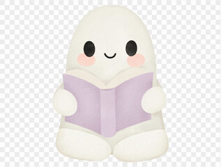 Cute watercolor ghost reading book Halloween illustration Vector.