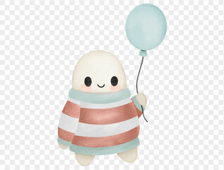Cute ghost with balloon watercolor Halloween character Vector.