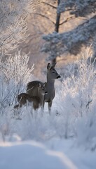 Obraz premium Roe deer and its offspring in winter landscape