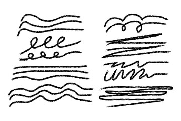 Hand Drawn Marker Pen Line Stroke Set. Highlight, Underline, and Strike Through Line Vector Template on White Background