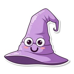 Cute Purple Witch Hat with Googly Eyes and Smiling Face.
