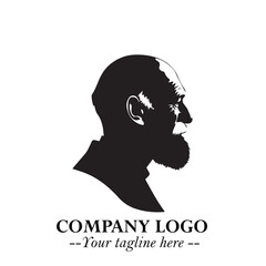 Old Man Logo Silhouette in Black on White Background in Classic Minimalist Vector Design for Branding