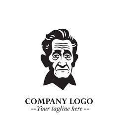 Old Man Logo Silhouette in Black on White Background in Classic Minimalist Vector Design for Branding