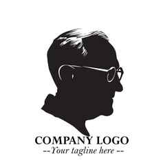 Old Man Logo Silhouette in Black on White Background in Classic Minimalist Vector Design for Branding