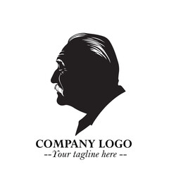 Old Man Logo Silhouette in Black on White Background in Classic Minimalist Vector Design for Branding