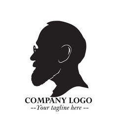 Old Man Logo Silhouette in Black on White Background in Classic Minimalist Vector Design for Branding