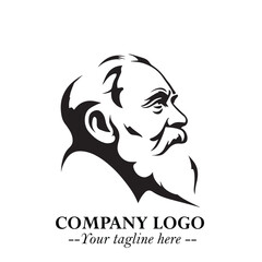 Old Man Logo Silhouette in Black on White Background in Classic Minimalist Vector Design for Branding