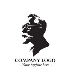 Obraz premium Old Man Logo Silhouette in Black on White Background in Classic Minimalist Vector Design for Branding