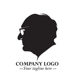 Old Man Logo Silhouette in Black on White Background in Classic Minimalist Vector Design for Branding
