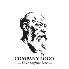 Old Man Logo Silhouette in Black on White Background in Classic Minimalist Vector Design for Branding