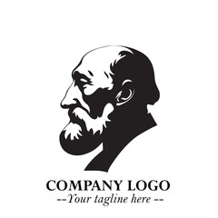 Old Man Logo Silhouette in Black on White Background in Classic Minimalist Vector Design for Branding