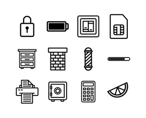 Vector Essential Objects Icon Set – Secure, Office, Technology, Utility, and Everyday Item Symbols for Modern Design