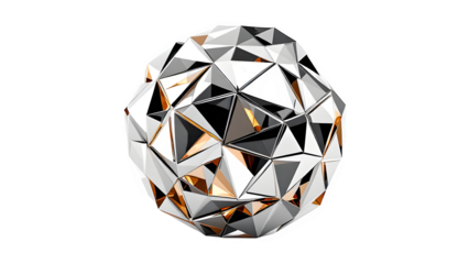 Geometric sphere with gold accents 3d rendered, isolated on transparent background