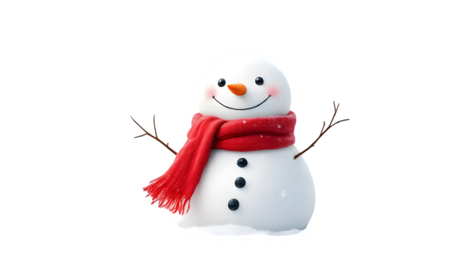Cheerful Snowman, isolated on transparent background