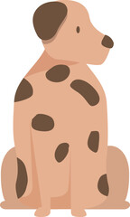 Adorable cartoon dog with brown spots sitting and looking to the side, simple and cute design
