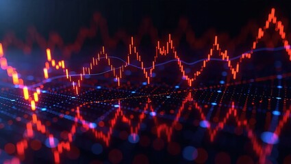 Financial Market Analysis - Red Candlestick Chart Reflecting Volatility and Investment Trends.
