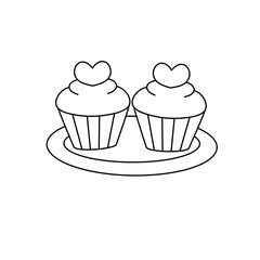 Two cupcakes with hearts on top of them