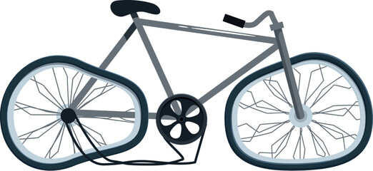 Old gray bicycle locked with a cable and showing two flat tires and broken spokes © nsit0108
