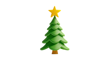 Stylized green Christmas tree with yellow star on top showing festive holiday decoration and winter celebration isolated on white background