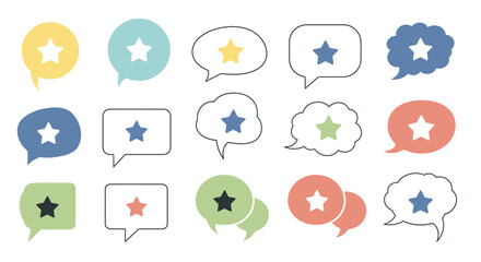 Obraz premium Colorful collection of cartoon speech bubbles with stars, vector illustration isolated on white