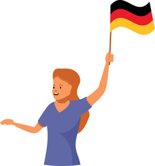 Cheerful young woman proudly waving the german flag, celebrating national identity and expressing patriotism