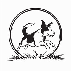 Cute Dog Jumping in Meadow Vector Illustration on white background